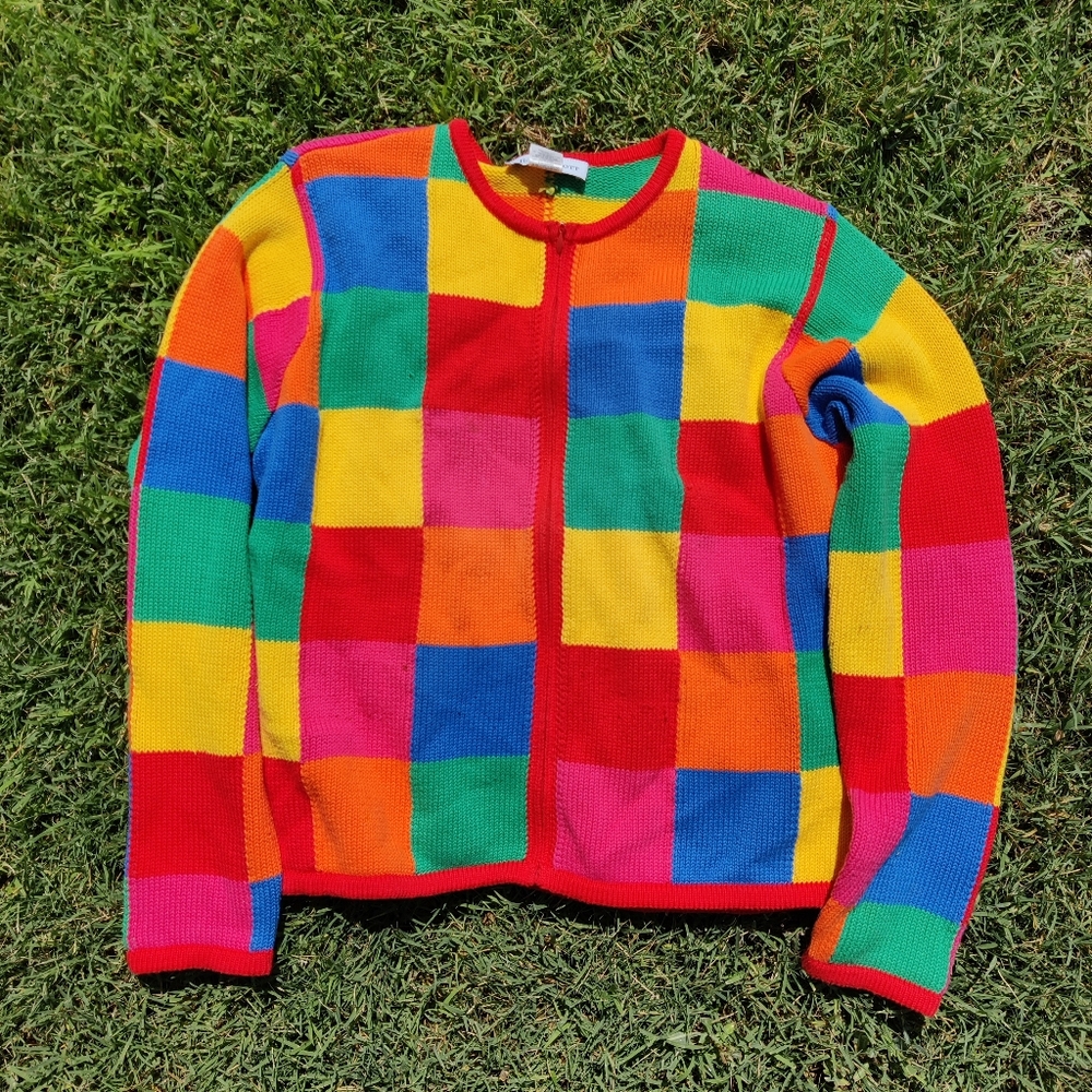 Rainbow checkered vintage cardigan